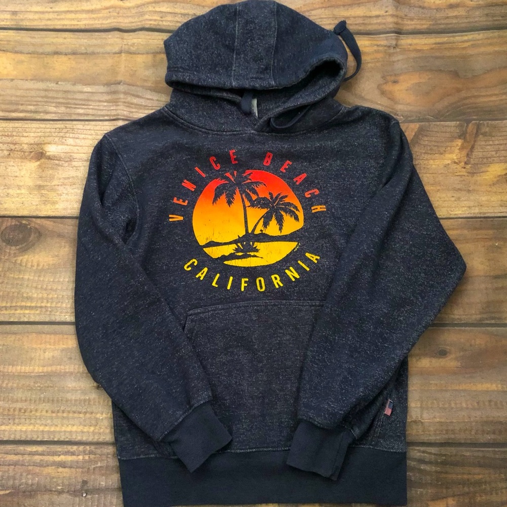 Venice Beach California front  gray Cotton Hooded/Hoodie sweater size S UNISEX